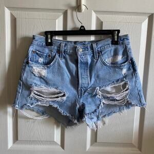 Levis distressed 501 denim shorts